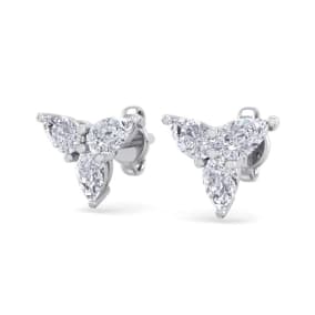 1/2 Carat Natural Pear Shape Diamond Cluster Earrings In 14 Karat White Gold