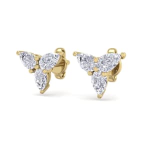 1/2 Carat Natural Pear Shape Diamond Cluster Earrings In 14 Karat Yellow Gold