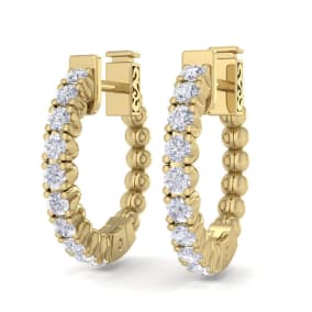 1/2 Carat Diamond Hoop Earrings In 14 Karat Yellow Gold, 1/2 Inch