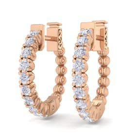 1/2 Carat Diamond Hoop Earrings In 14 Karat Rose Gold, 1/2 Inch