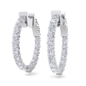 2 Carat Diamond Hoop Earrings In 14 Karat White Gold, 3/4 Inch