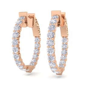 2 Carat Diamond Hoop Earrings In 14 Karat Rose Gold, 3/4 Inch