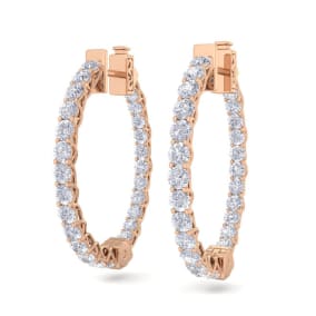 3 Carat Diamond Hoop Earrings In 14 Karat Rose Gold, 3/4 Inch