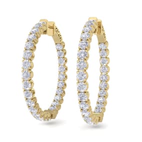 5 Carat Diamond Hoop Earrings In 14 Karat Yellow Gold, 1 1/2 Inches