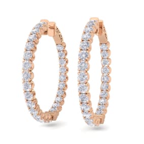 5 Carat Diamond Hoop Earrings In 14 Karat Rose Gold, 1 1/2 Inches