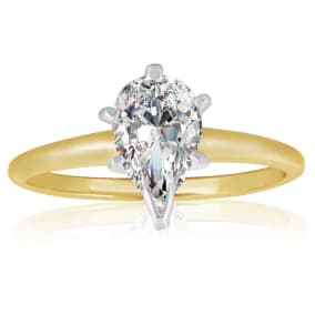 1 Carat Natural Pear Diamond Solitaire Ring In 14K Yellow Gold
