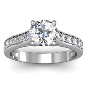 1 1/2 Carat Round Shape Moissanite Engagement Ring In 14 Karat White Gold