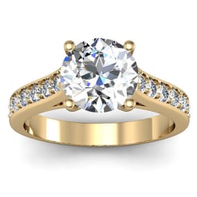 2 1/2 Carat Round Shape Moissanite Engagement Ring In 14 Karat Yellow Gold