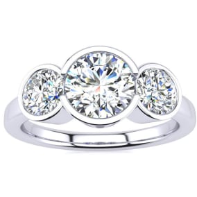 2 1/4 Carat Bezel Set Three Stone Moissanite Ring In 14 Karat White Gold