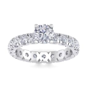 3 Carat Round Shape Diamond Eternity Engagement Ring In 14 Karat White Gold