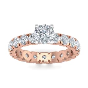 3 Carat Round Shape Diamond Eternity Engagement Ring In 14 Karat Rose Gold