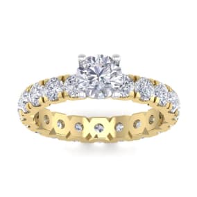 3 Carat Round Shape Diamond Eternity Engagement Ring In 14 Karat Yellow Gold