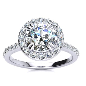 2 Carat Round Shape Halo Moissanite Engagement Ring In 14 Karat White Gold