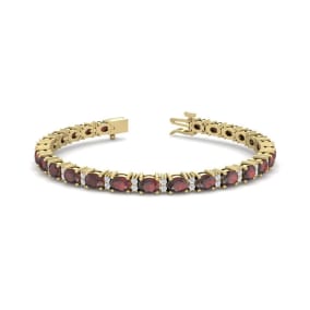 Garnet Bracelet: Garnet Jewelry: 5 3/4 Carat Oval Shape Garnet and Diamond Bracelet In 14 Karat Yellow Gold, 7 Inches
