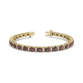 5 3/4 Carat Oval Shape Garnet and Diamond Bracelet In 14 Karat Yellow Gold, 7 Inches