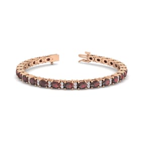Garnet Bracelet: Garnet Jewelry: 5 3/4 Carat Oval Shape Garnet and Diamond Bracelet In 14 Karat Rose Gold, 7 Inches