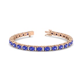 5 3/4 Carat Oval Shape Tanzanite and Diamond Bracelet In 14 Karat Rose Gold, 7 Inches
