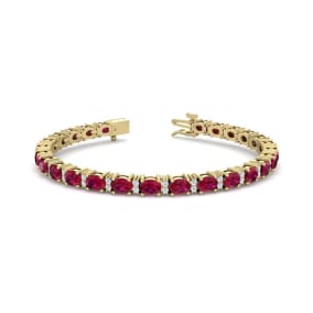 7 Carat Oval Shape Ruby and Diamond Bracelet In 14 Karat Yellow Gold, 7 Inches