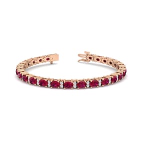 7 Carat Oval Shape Ruby and Diamond Bracelet In 14 Karat Rose Gold, 7 Inches