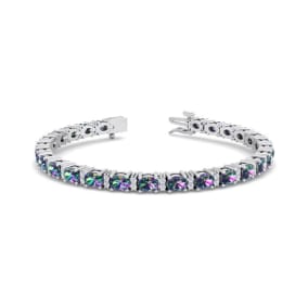 6 Carat Oval Shape Mystic Topaz and Diamond Bracelet In 14 Karat White Gold, 7 Inches