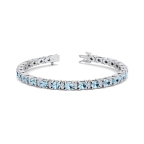 Aquamarine Bracelet: Aquamarine Jewelry: 5 Carat Oval Shape Aquamarine and Diamond Bracelet In 14 Karat White Gold, 7 Inches
