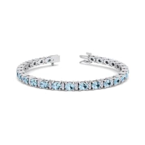 5 Carat Oval Shape Aquamarine and Diamond Bracelet In 14 Karat White Gold, 7 Inches