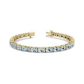 5 Carat Oval Shape Aquamarine and Diamond Bracelet In 14 Karat Yellow Gold, 7 Inches