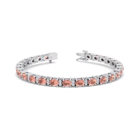 Pink Gemstones 5 Carat Oval Shape Morganite and Diamond Bracelet In 14 Karat White Gold, 7 Inches