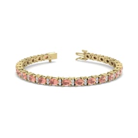 Pink Gemstones 5 Carat Oval Shape Morganite and Diamond Bracelet In 14 Karat Yellow Gold, 7 Inches
