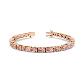 Pink Gemstones 5 Carat Oval Shape Morganite and Diamond Bracelet In 14 Karat Rose Gold, 7 Inches