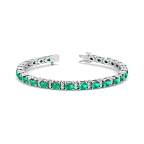 5 Carat Oval Shape Emerald and Diamond Bracelet In 14 Karat White Gold, 7 Inches