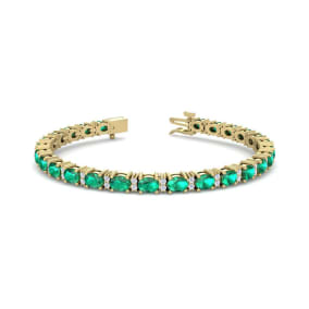 5 Carat Oval Shape Emerald and Diamond Bracelet In 14 Karat Yellow Gold, 7 Inches