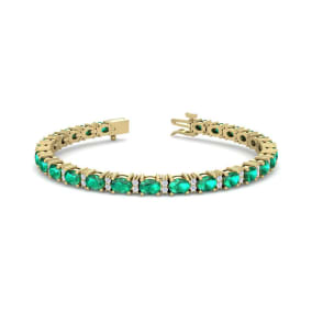 5 Carat Oval Shape Emerald and Diamond Bracelet In 14 Karat Yellow Gold, 5 Carat Oval Shape Emerald and Diamond Bracelet In 14 Karat Yellow Gold, 7 Inches