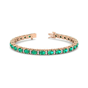 5 Carat Oval Shape Emerald and Diamond Bracelet In 14 Karat Rose Gold, 7 Inches