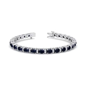7 Carat Oval Shape Sapphire and Diamond Bracelet In 14 Karat White Gold, 7 Inches