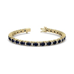 7 Carat Oval Shape Sapphire and Diamond Bracelet In 14 Karat Yellow Gold, 7 Inches