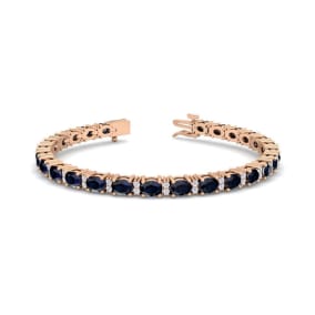 7 Carat Oval Shape Sapphire and Diamond Bracelet In 14 Karat Rose Gold, 7 Inches