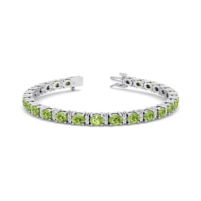 5 3/4 Carat Oval Shape Peridot and Diamond Bracelet In 14 Karat White Gold, 7 Inches