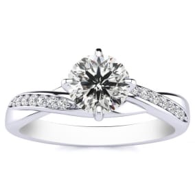 Moissanite Engagement Ring; 1/2 Carat Moissanite Engagement Ring In 14 Karat White Gold