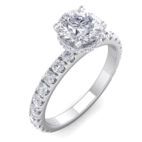 1 1/2 Carat Round Shape Hidden Halo Moissanite Engagement Ring In 14 Karat White Gold