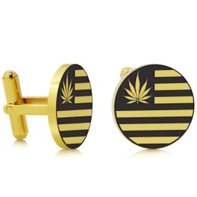 Octavius Cannabis Leaf Flag Cufflinks, Yellow Gold
