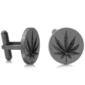 Octavius Cannabis Leaf Cufflinks, Gunmetal