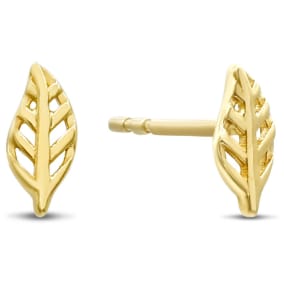 14 Karat Yellow Gold Feather Stud Earrings