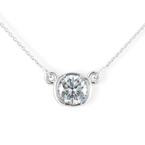 Bezel Set .90 Carat Diamond Necklace, 14k White Gold. Classically Elegant And Never Before Offered At Such A Low Price!