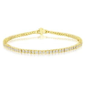 2.60 Carat Natural Diamond Mens Tennis bracelet In 14 Karat Yellow Gold, 9 Inches