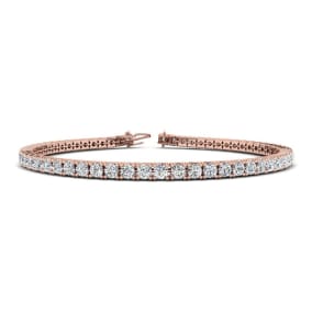 3 1/4 Carat Diamond Mens Tennis Bracelet In 14 Karat Rose Gold, 7 1/2 Inches