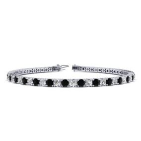 2 3/4 Carat Mens Black Diamond Tennis Bracelet, White Diamond, In 14 Karat White Gold, 7 1/2 Inches