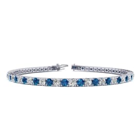 2 3/4 Carat Blue And White Diamond Mens Tennis Bracelet In 14 Karat White Gold, 7 1/2 Inches