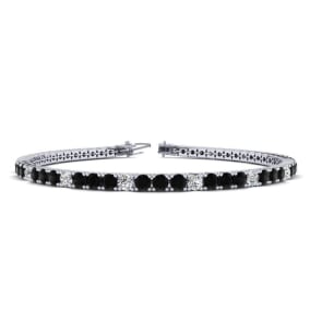 2 3/4 Carat Mens Black Diamond Tennis Bracelet, White Diamond, In 14 Karat White Gold, 7 1/2 Inches