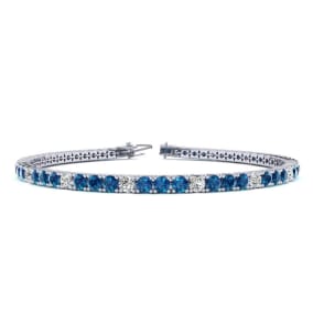 2 3/4 Carat Blue And White Diamond Mens Tennis Bracelet In 14 Karat White Gold, 7 1/2 Inches